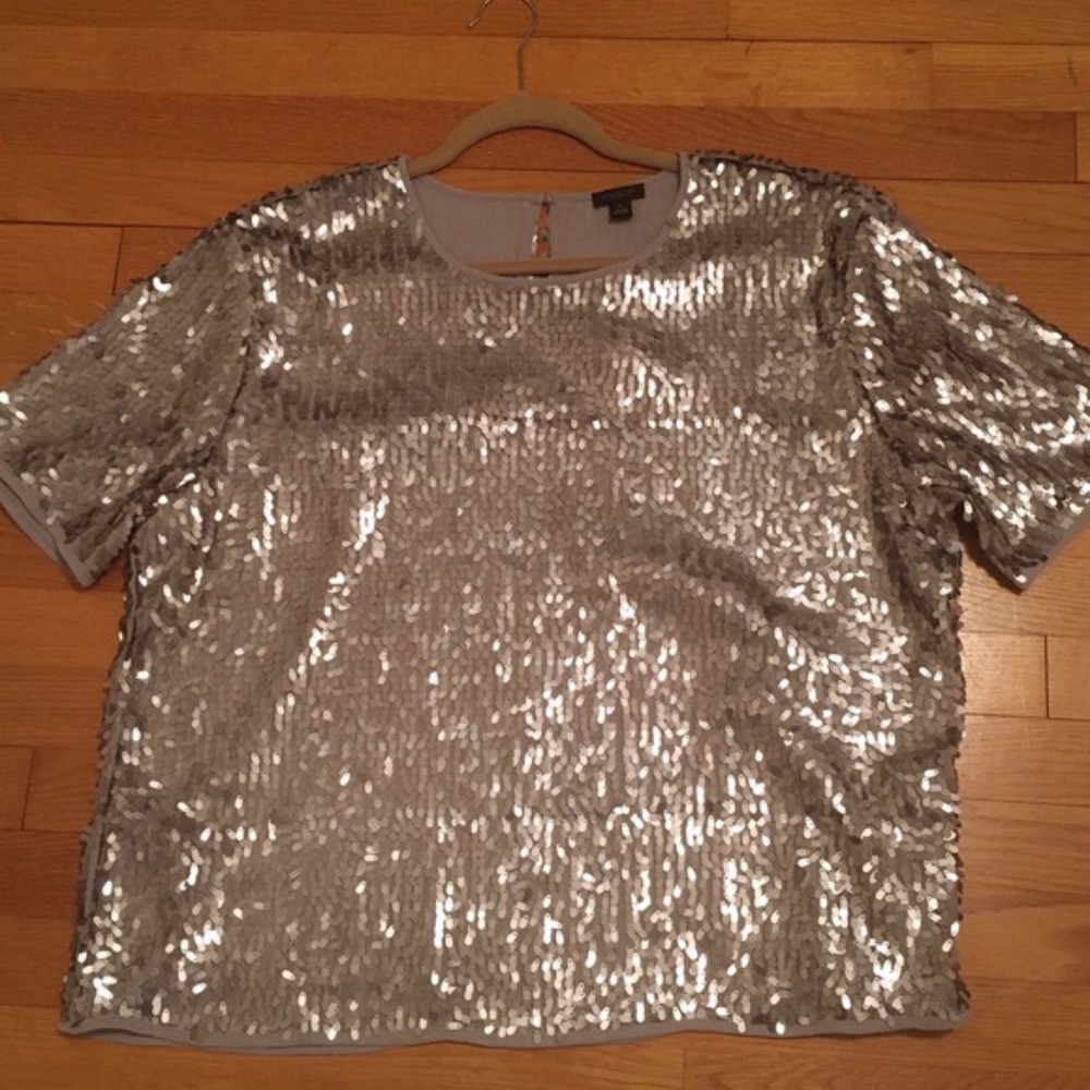 Ann Taylor Petite Silver Sequin Top